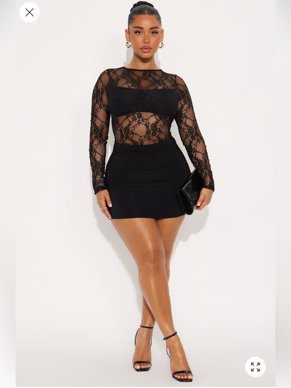 Fashion Nova Black Lace Sheer Long-Sleeve Mini Dress
